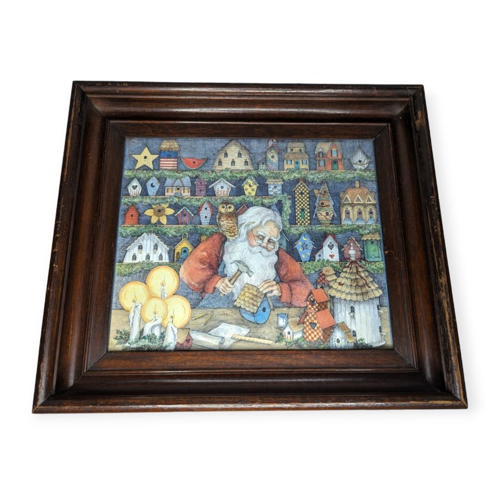 Santa Workshop Print in Antique Frame